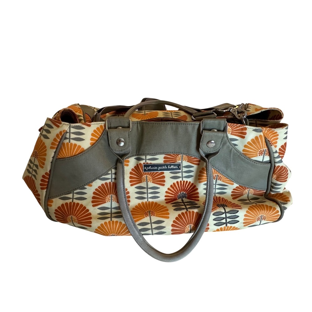Petunia Pickle Bottom Floral Pattern Baby Bag in Orange, Gray, Cream